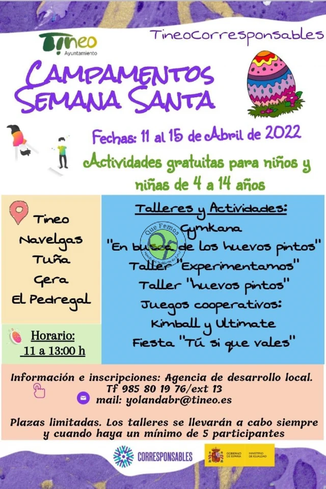 Campamentos Semana Santa 2022 en Tineo, Navelgas, Tuña, Gera y El Pedregal