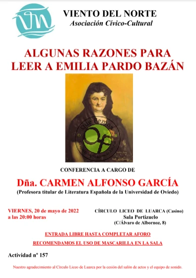 Luarca acoge una conferencia sobre Emilia Pardo Bazán