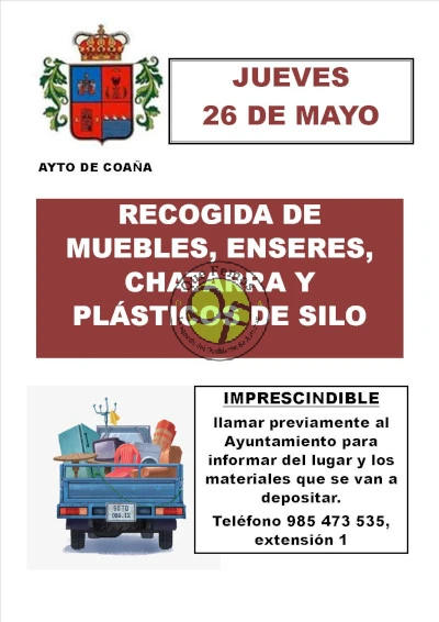Recogida de enseres y otros materiales en Coaña: mayo 2022