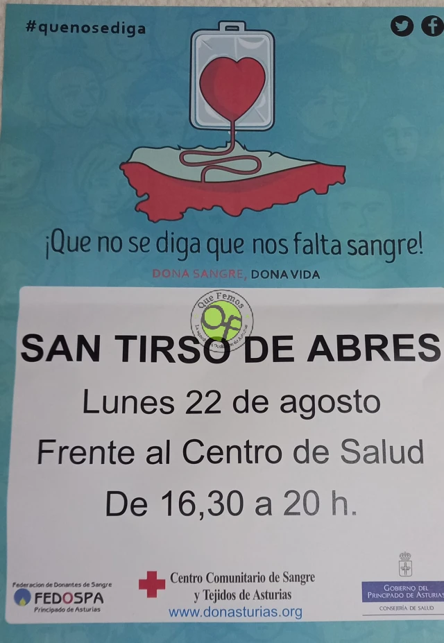 Donación de sangre en San Tirso de Abres: agosto 2022