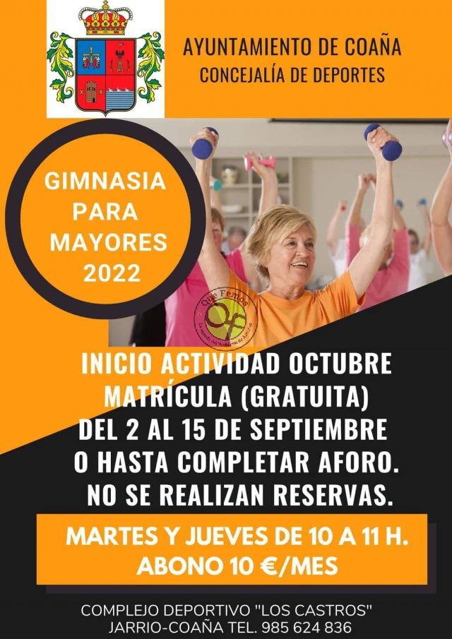 Gimnasio Para Mayores 2022 en Coaña: inicio en octubre