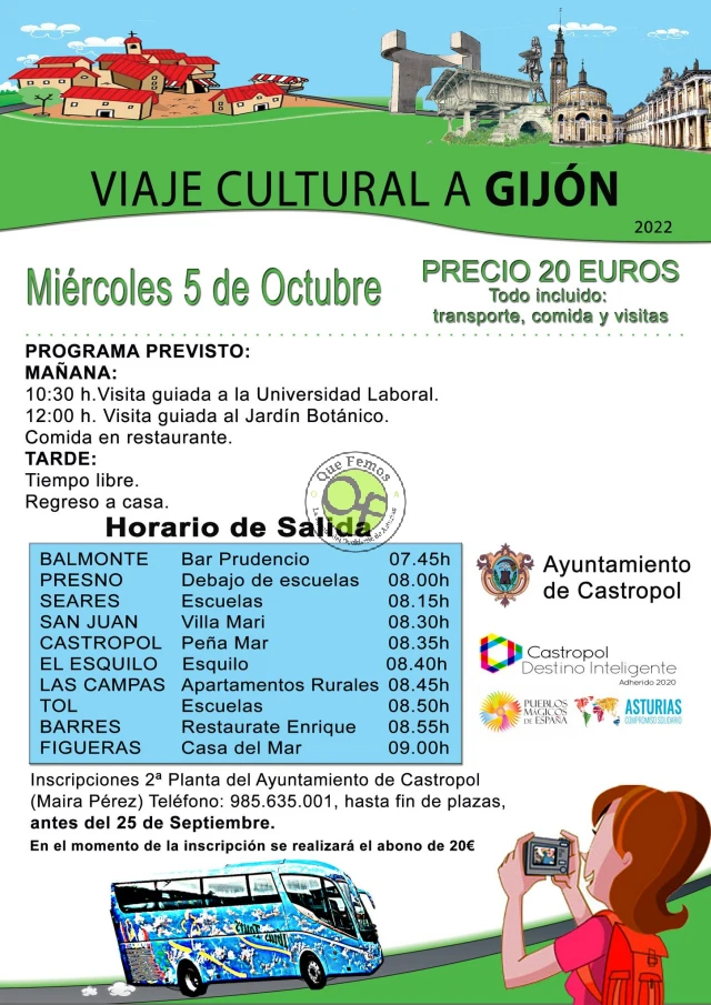 El Ayuntamiento de Castropol organiza un Viaje Cultural a Gijón