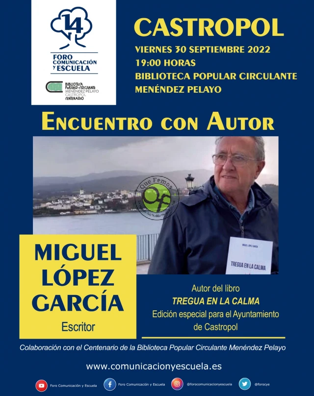 Castropol acogerá un encuentro con el escritor Miguel López García