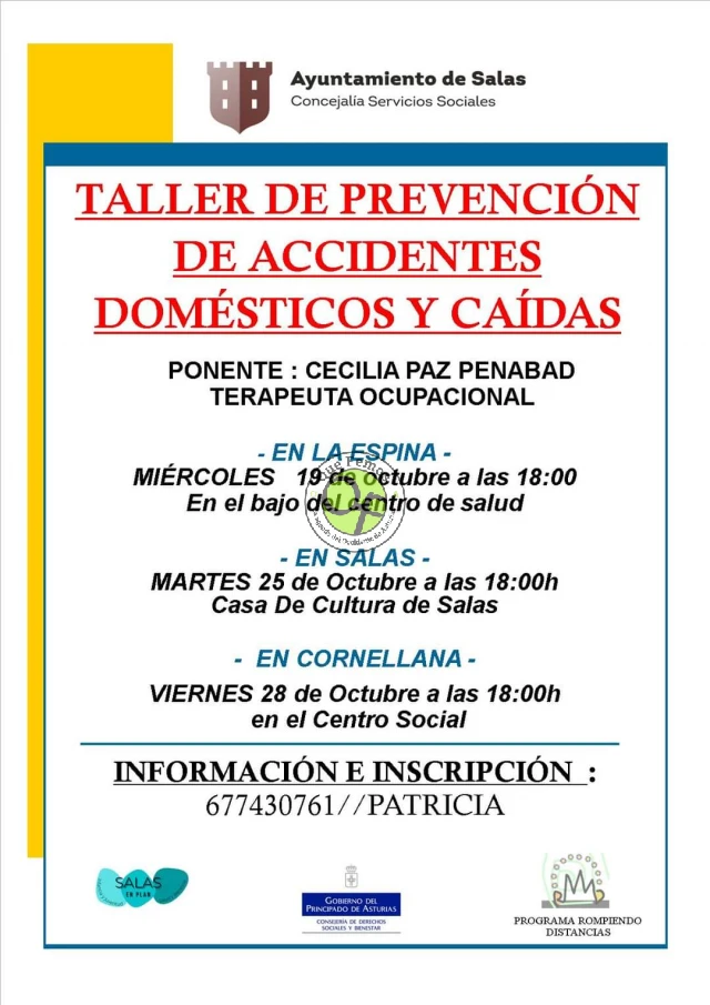 La Espina, Salas y Cornellana acogerán un taller de prevención de accidentes domésticos y caídas