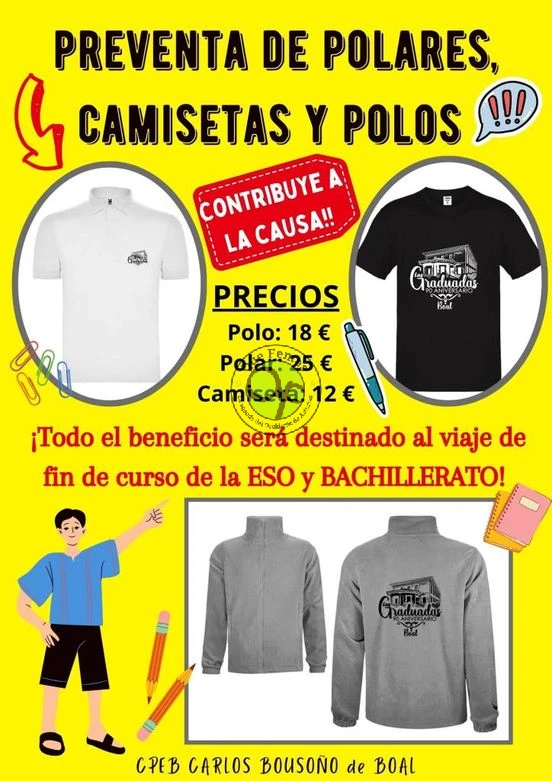 El alumnado del CPEB Carlos Bousoño de Boal vende polos, polares y camisetas con uno de los mayores emblemas de la villa