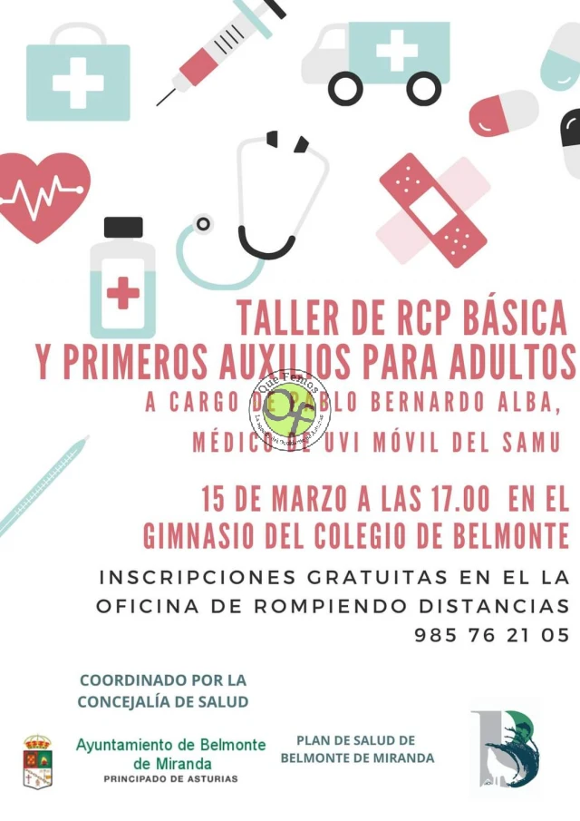 Taller de RCP básica y primeros auxilios para adultos, en Belmonte de Miranda
