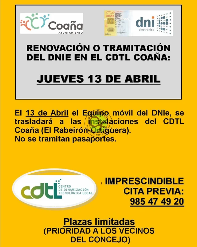 Tramitación del DNIe en Coaña: abril 2023