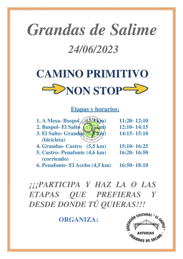 Camino Primitivo Non Stop en Grandas (MODIFICACIONES EN LOS HORARIOS DE LAS ETAPAS)