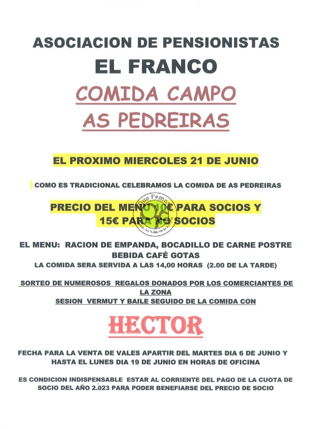 La Asociación de Pensionistas de El Franco celebrará su popular comida en As Pedreiras 2023