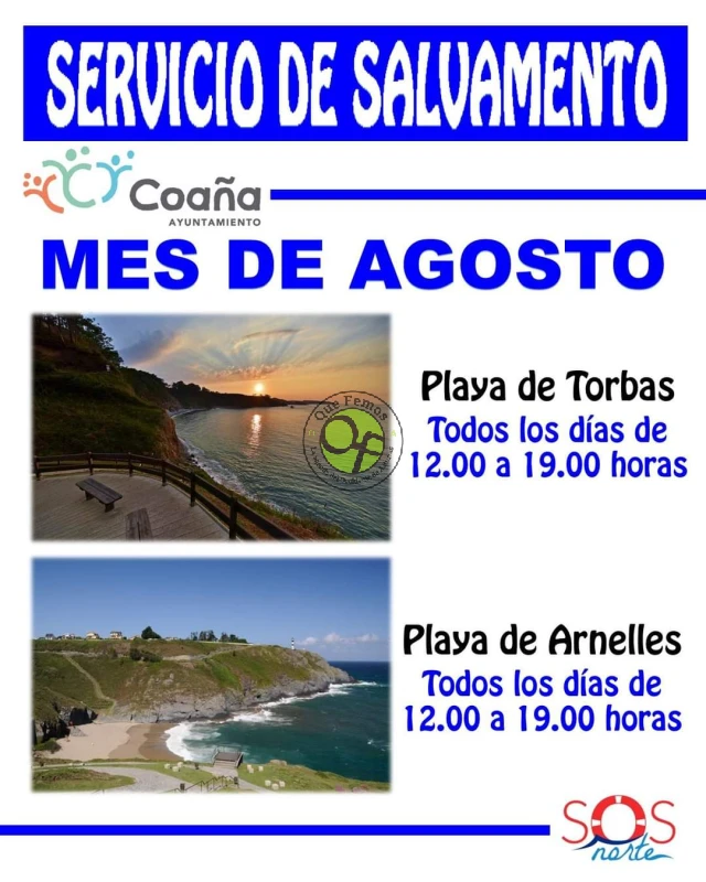 Horario del servicio de salvamento en Torbas y Arnelles: agosto 2023