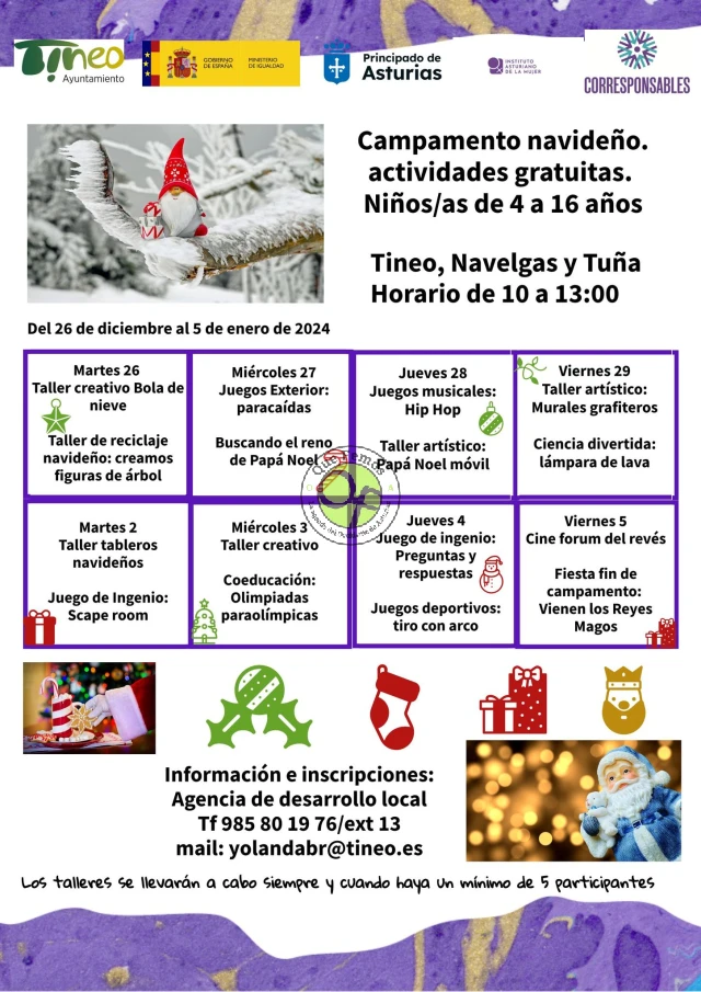 Campamento navideño 2023 en Tineo, Navelgas y Tuña