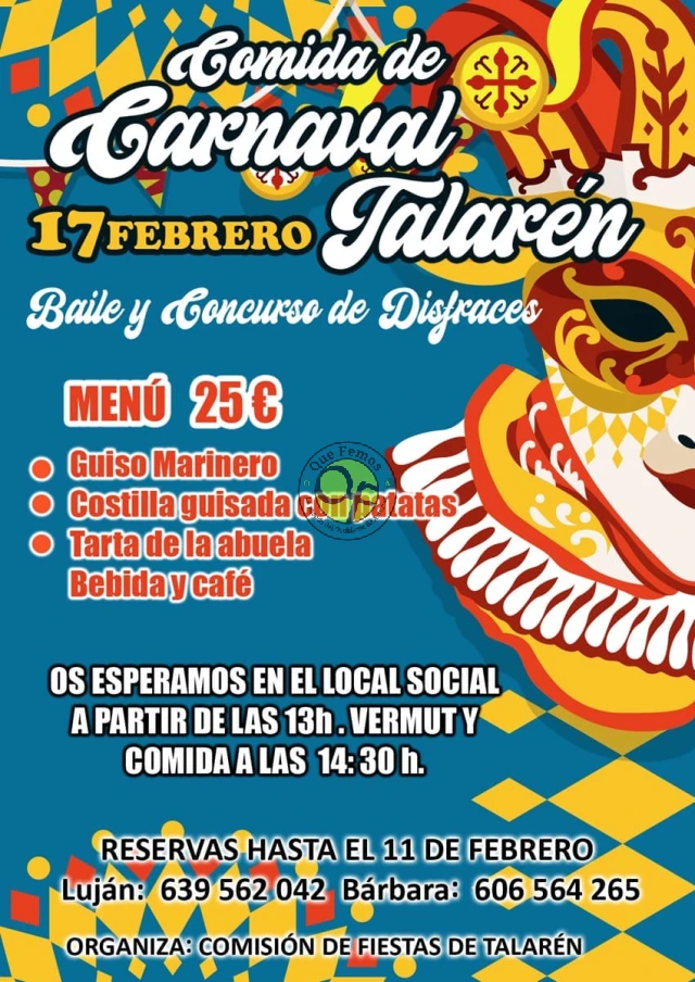 Comida y baile de Carnaval 2024 en Talarén