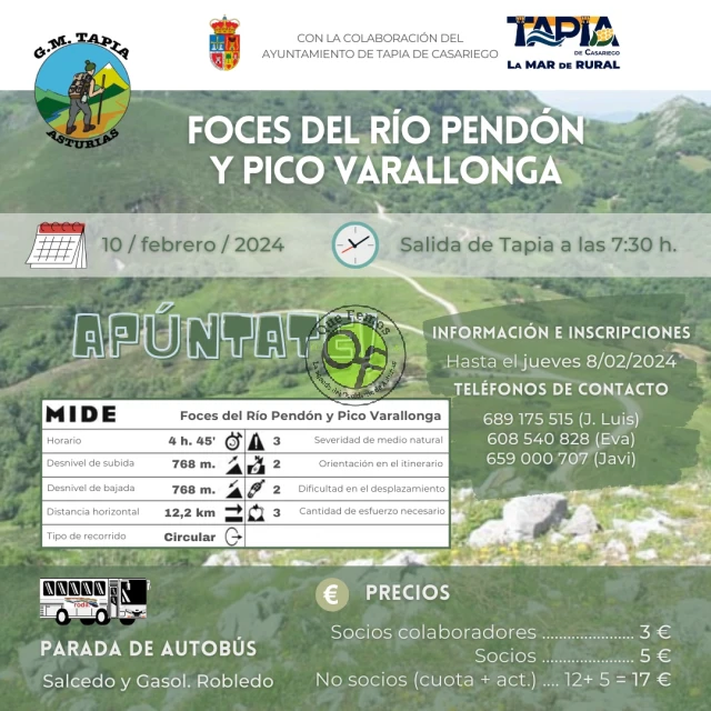 Grupo de Montaña de Tapia: Foces del Río Pendón y Pico Varallonga
