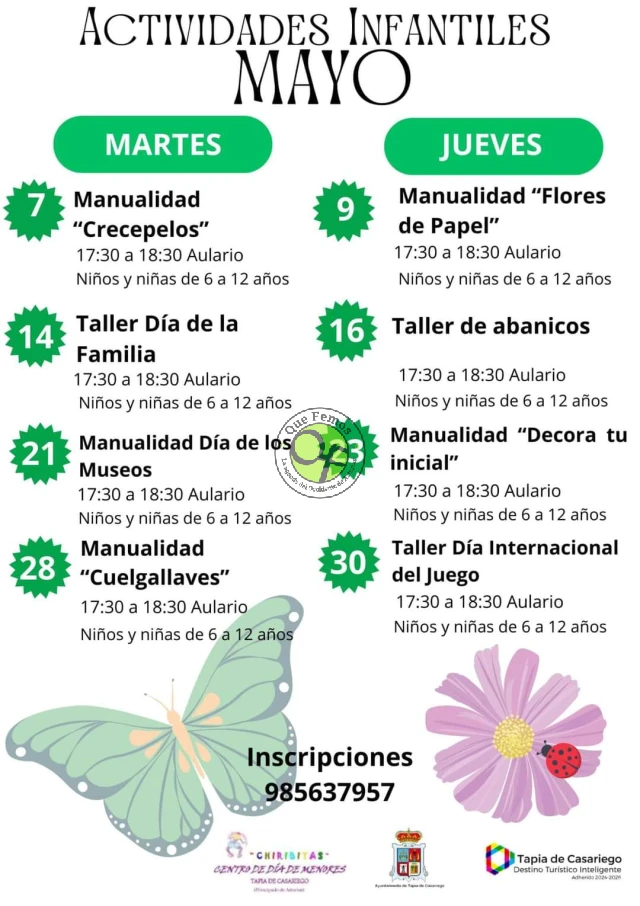 Actividades infantiles en Tapia: mes de mayo