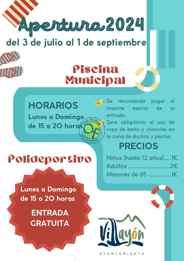 Horario de verano de la Piscina Municipal de Villayón