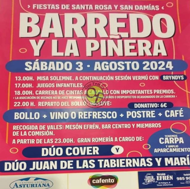 Fiestas de Santa Rosa y San Damías 2024 en Barredo y La Piñera