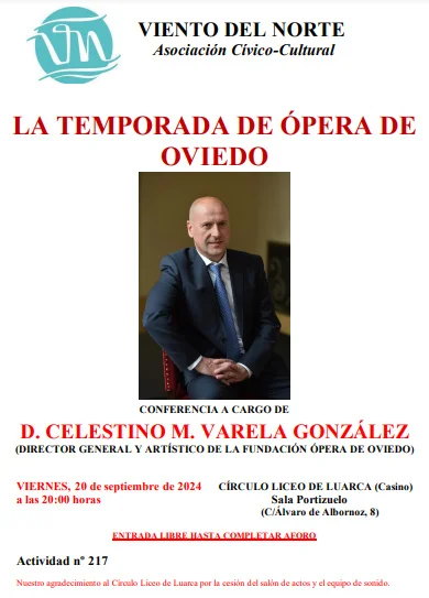 Celestino M. Varela González hablará sobre la temporada de ópera de Oviedo en Luarca