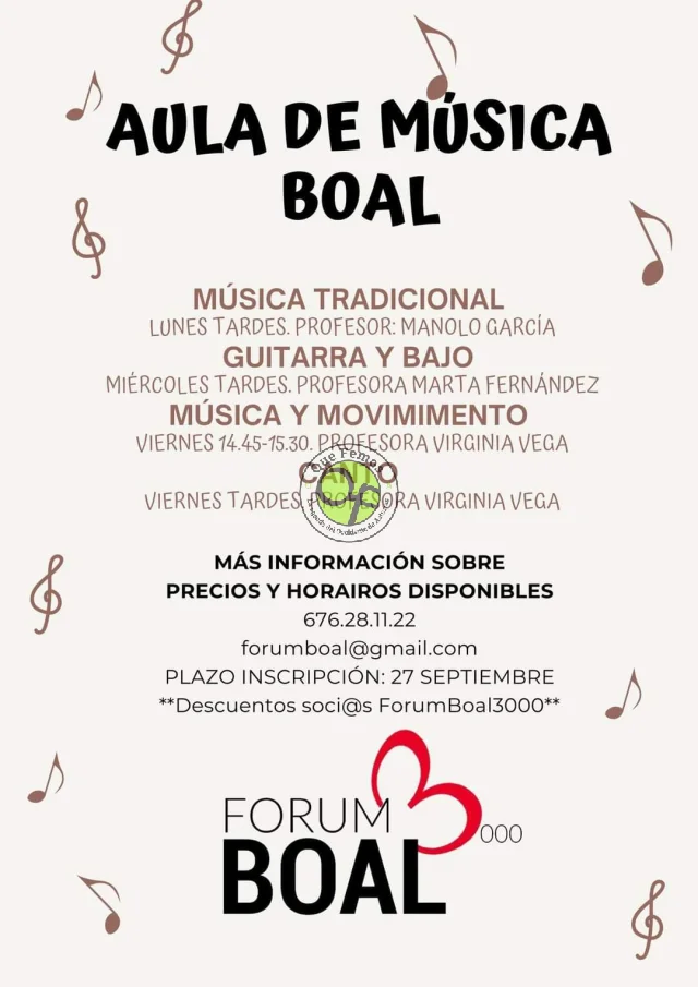 Abiertas las inscripciones del Aula de Música de Boal