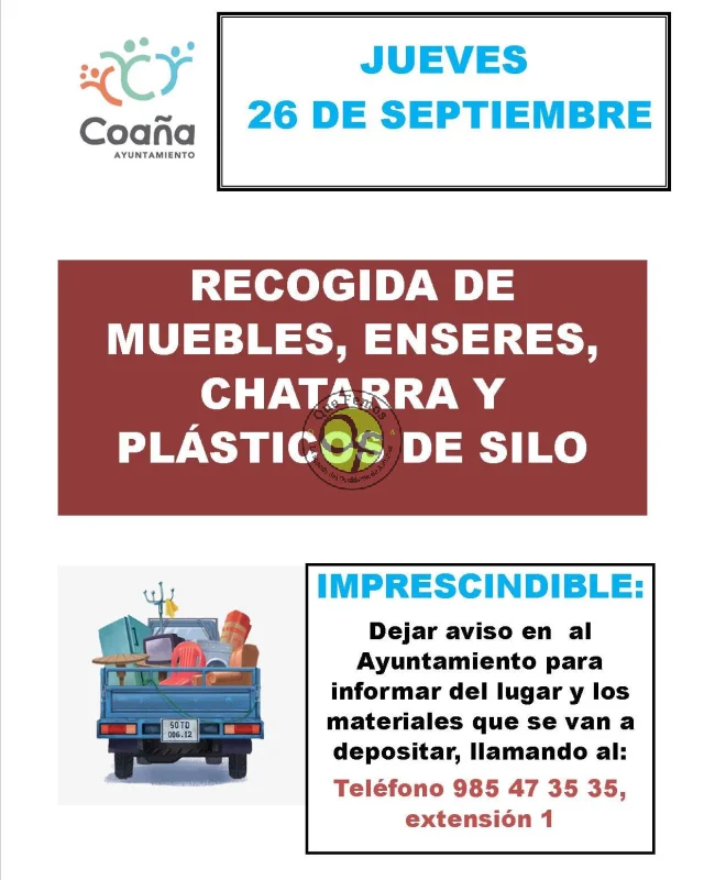 Recogida de muebles, enseres, chatarra y plásticos de silo, en Coaña