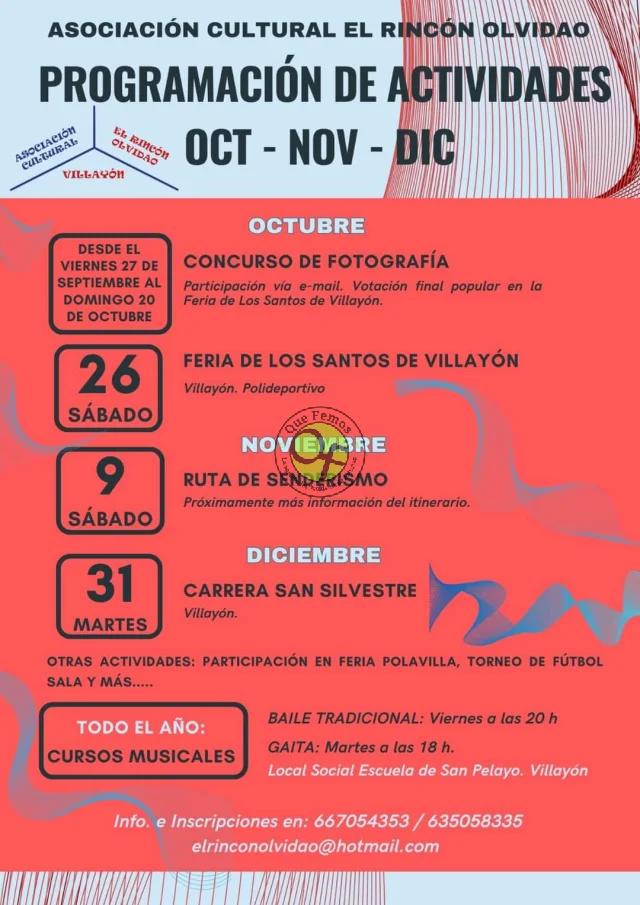 Actividades de El Rincón Olvidao de octubre a diciembre 2024