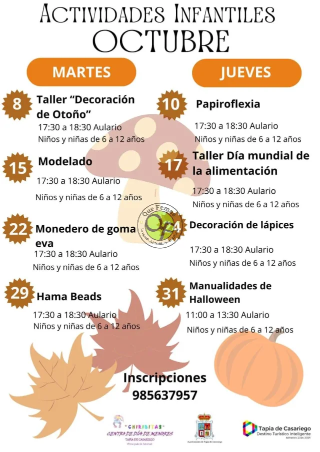 Actividades infantiles en Tapia: mes de octubre