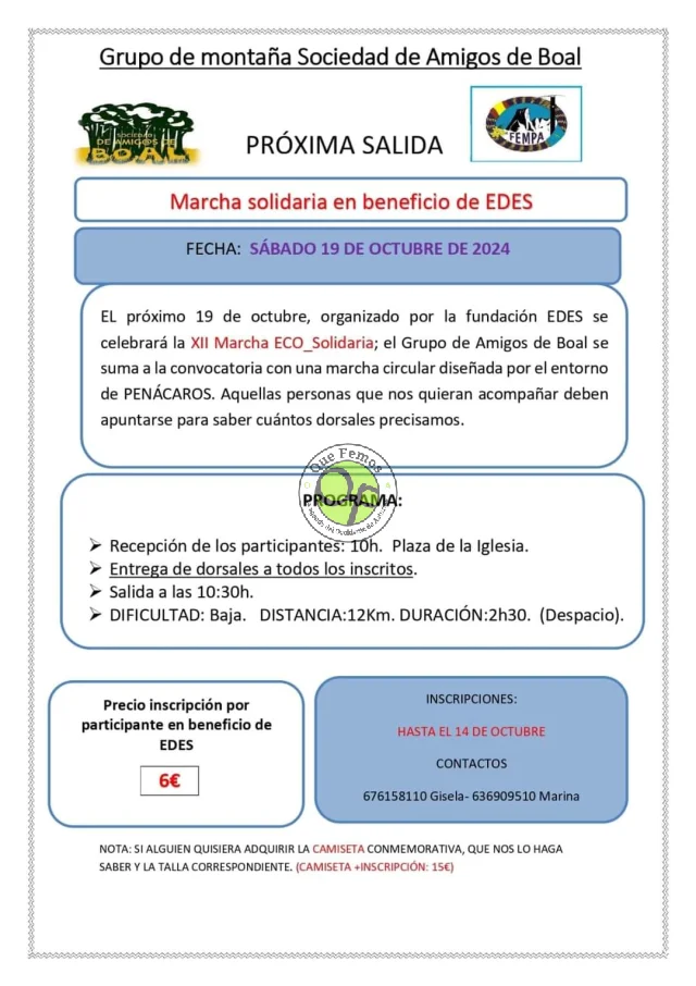 El Grupo de Montaña Sociedad Amigos de Boal se sumará a la XII Marcha Eco-Solidaria de EDES