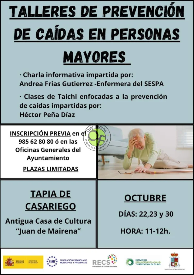 En Tapia se celebrarán talleres de prevención de caídas en personas mayores