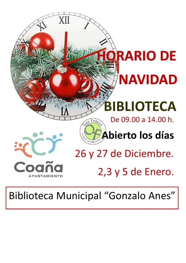 Horario de Navidad de la Biblioteca Gonzalo Anes de Ortiguera