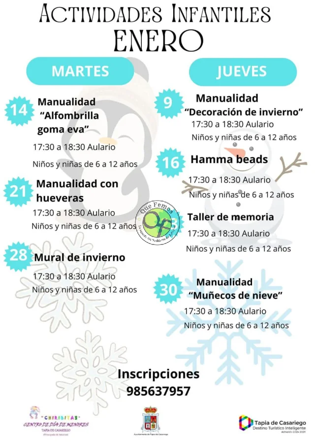 Actividades infantiles en Tapia en enero de 2025