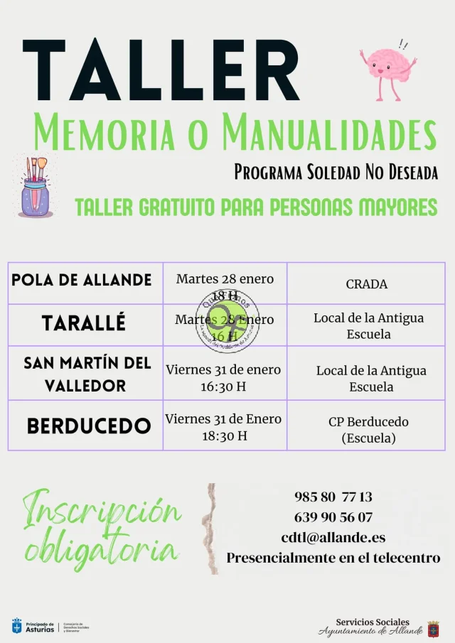 Taller memoria o manualidades en el concejo de Allande