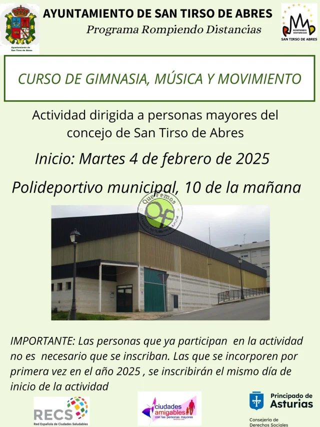 Curso de gimnasia, música y movimiento en San Tirso de Abres