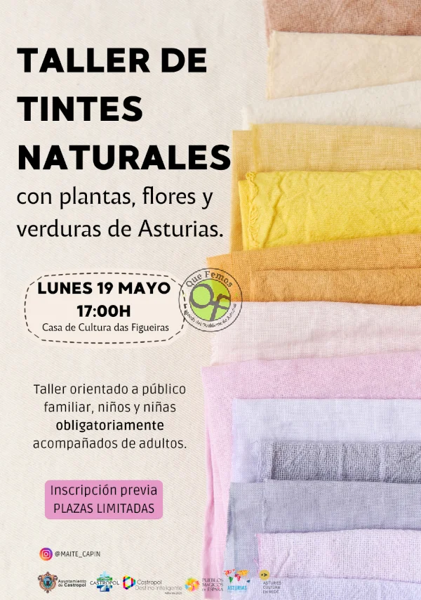 Taller de tintes naturales con plantas, flores y verduras de Asturias en As Figueiras