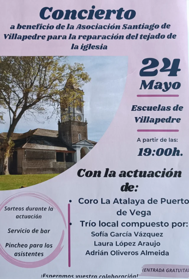 Concierto para la reparación del tejado de la iglesia de Villapedre