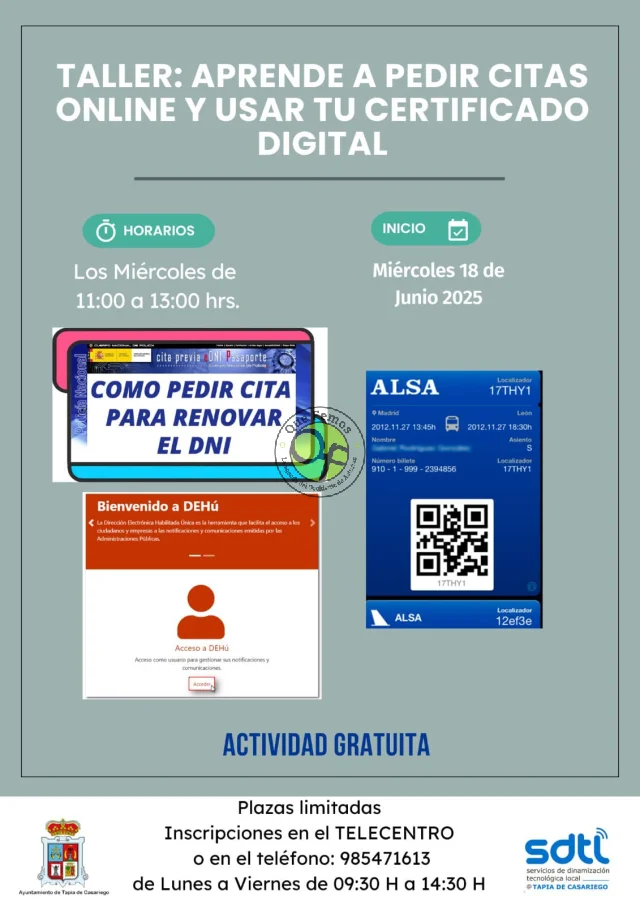 En Tapia se podrá aprender a pedir citas online y usar el certificado digital a través de un instructivo taller