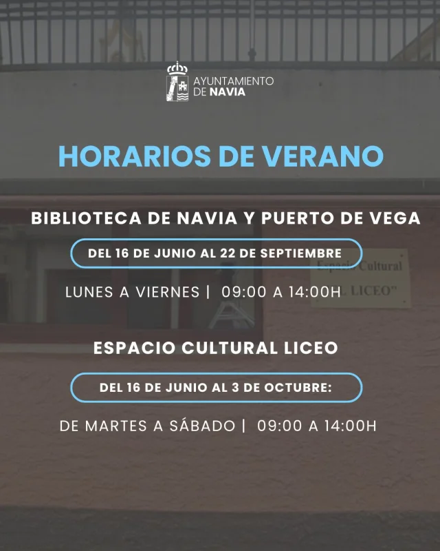 Horarios de verano de las bibliotecas de Navia y Puerto de Vega y del Liceo de Navia