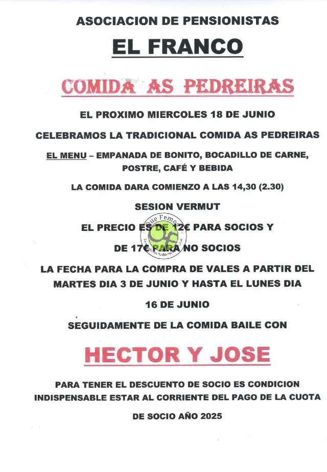 La Asociación de Pensionistas de El Franco celebra su tradicional comida en As Pedreiras