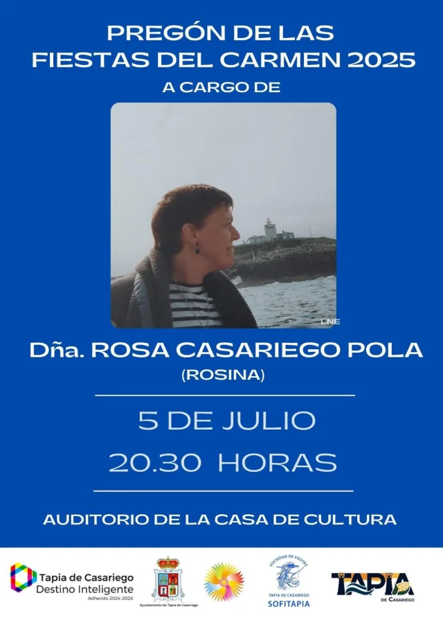 Rosa Casariego Pola dará lectura al pregón de las Fiestas del Carmen de Tapia 2025