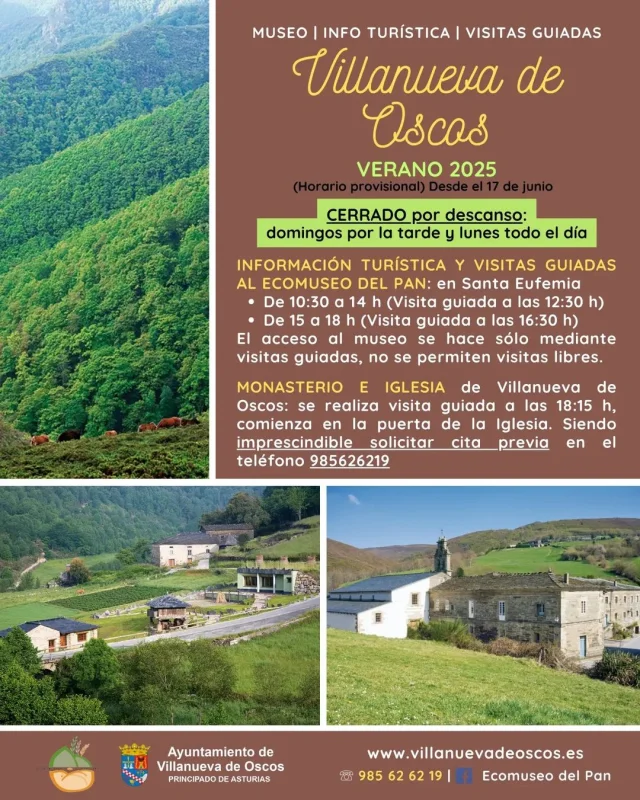 Horarios y visitas guiadas en los recursos turísticos de Villanueva de Oscos durante el verano de 2025