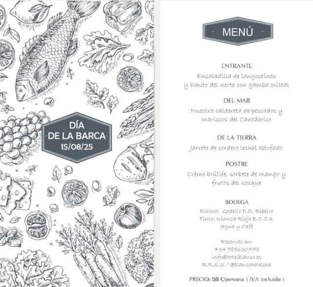 Menú del Día de la Barca 2025 en el Restaurante Blanco 
