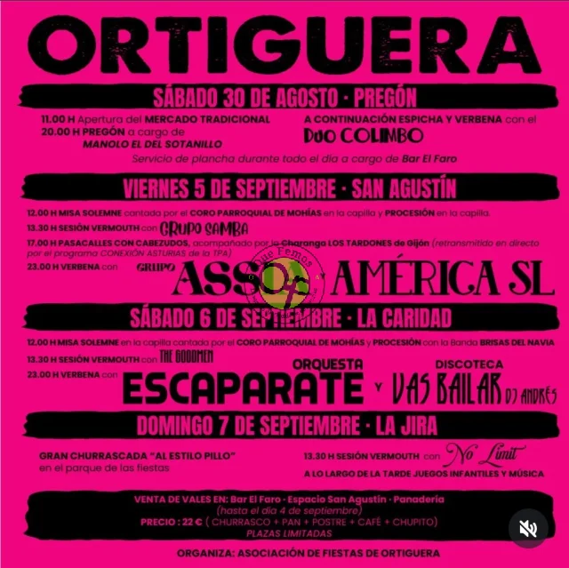 Fiestas de San Agustín y La Caridad 2025 en Ortiguera
