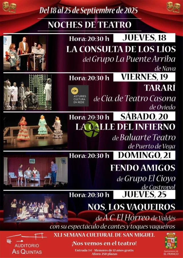 En A Caridá disfrutarán de sus Noches de Teatro en el marco de la Semana Cultural de San Miguel 2025