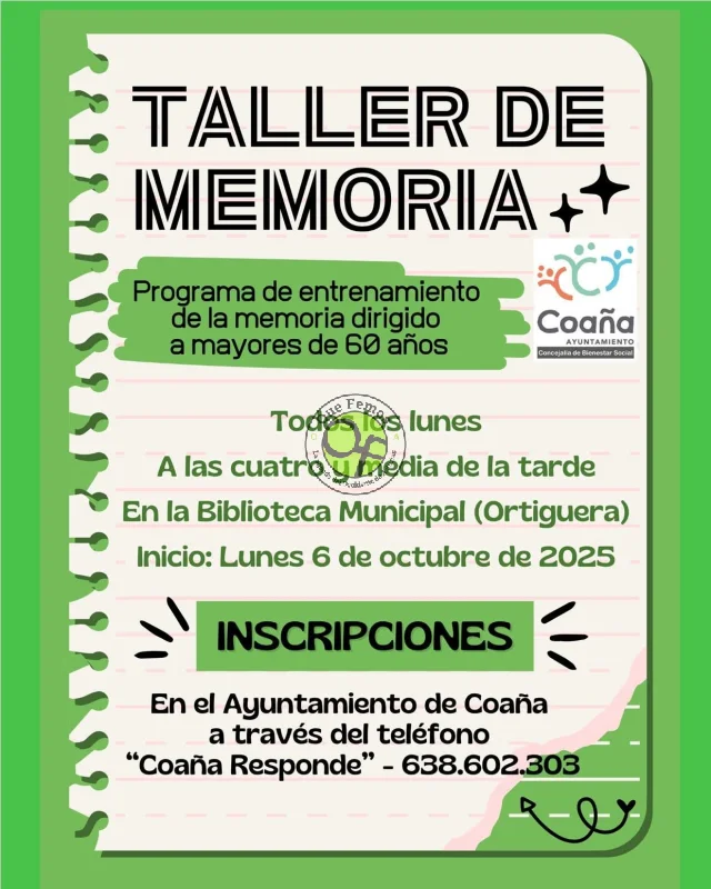 Abiertas las inscripciones para el Taller de memoria de Coaña