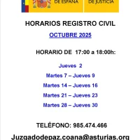 Horarios del Registros Civil de Coaña: octubre