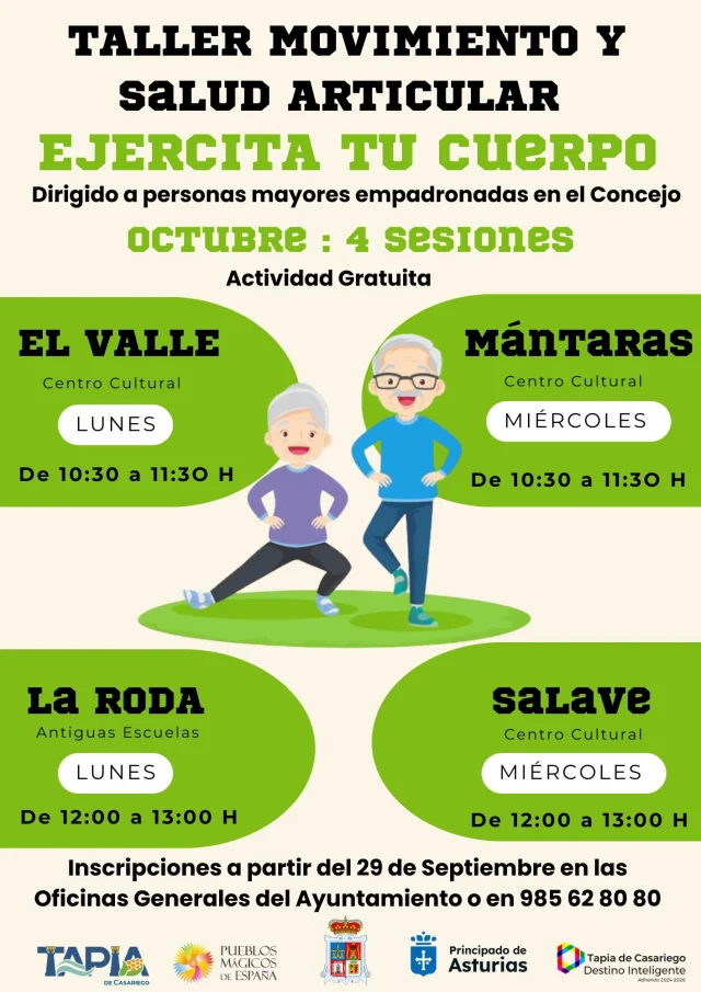 Taller de Movimiento y Salud Articular en estas localidades de Tapia de Casariego