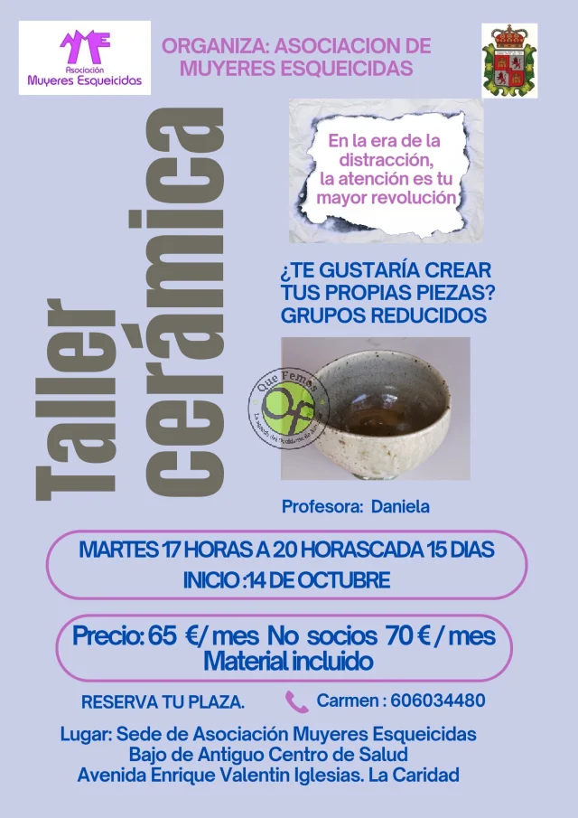La Asociación Muyeres Esqueicidas organiza un Taller de cerámica
