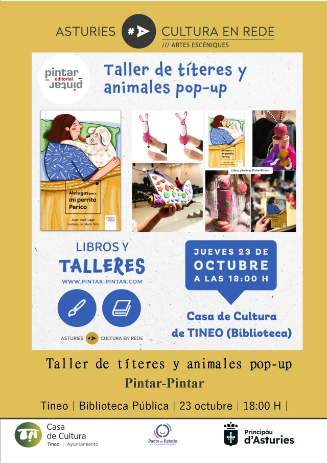Taller de títeres y animales pop-up en la Biblioteca de Tineo con Pintar Pintar