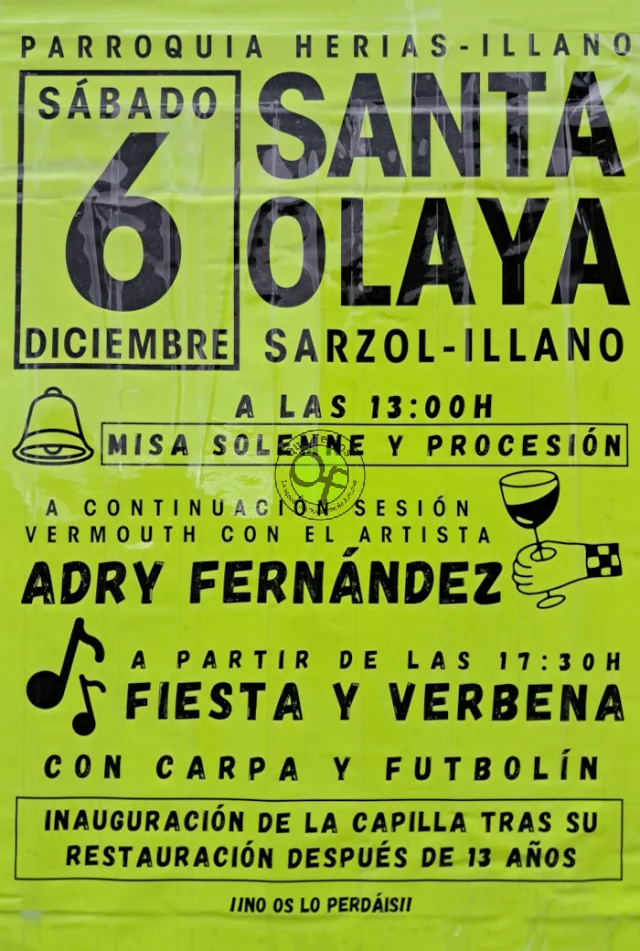 Fiesta de Santa Olaya 2025 en Sarzol tras la restauración de su capilla