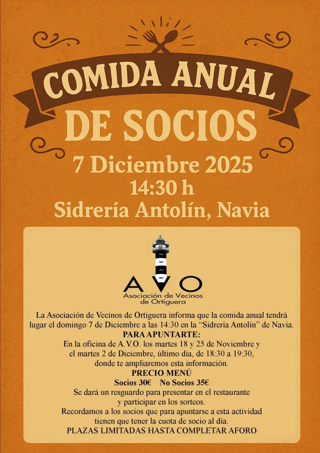 Comida Anual de Socios 2025 de la Asociación de Vecinos de Ortiguera