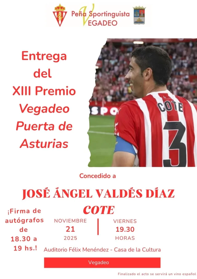 Entrega del XIII Premio Vegadeo Puerta de Asturias a José Ángel Valdés Díaz