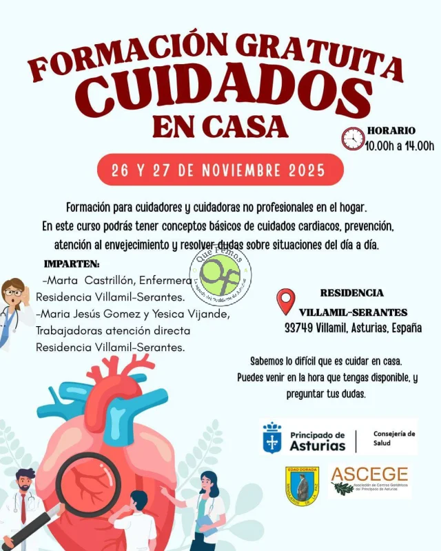 Formación gratuita para cuidadores y cuidadoras en casa, en la Residencia Villamil de Serantes